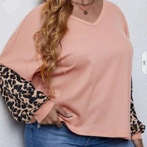 NET Light Salmon n Leopard Long Sleeve Top Plus Size 1xl NWT